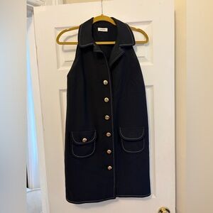 Sandro Black Sleeveless Shift Dress with Buttons and Piping